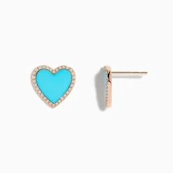 Earrings|BH Multi 14K Rose Gold Turquoise and Diamond Heart Earrings