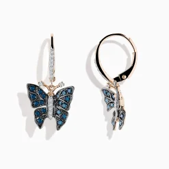 Earrings|Effy Jewelry 14K Rose Gold White and Blue Diamond Butterfly Earrings