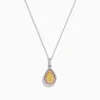 Necklaces & Pendants|Effy Jewelry 18K Three Tone Gold Pear Shaped Yellow Diamond and Pink Diamond Halo Pendant