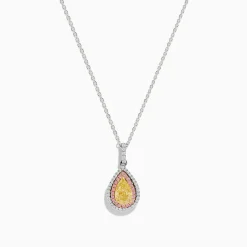 Necklaces & Pendants|Effy Jewelry 18K Three Tone Gold Pear Shaped Yellow Diamond and Pink Diamond Halo Pendant