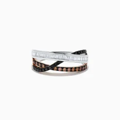 Rings|Effy Jewelry 14K Three-Tone Gold Brown, Black and White Diamond Crossover Ring 0.63 TCW