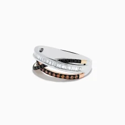Rings|Effy Jewelry 14K Three-Tone Gold Brown, Black and White Diamond Crossover Ring 0.63 TCW