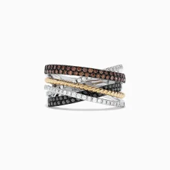 Rings|BH Multi 14K Tri-Color Gold Black, Brown and White Diamond Ring, 0.38 TCW