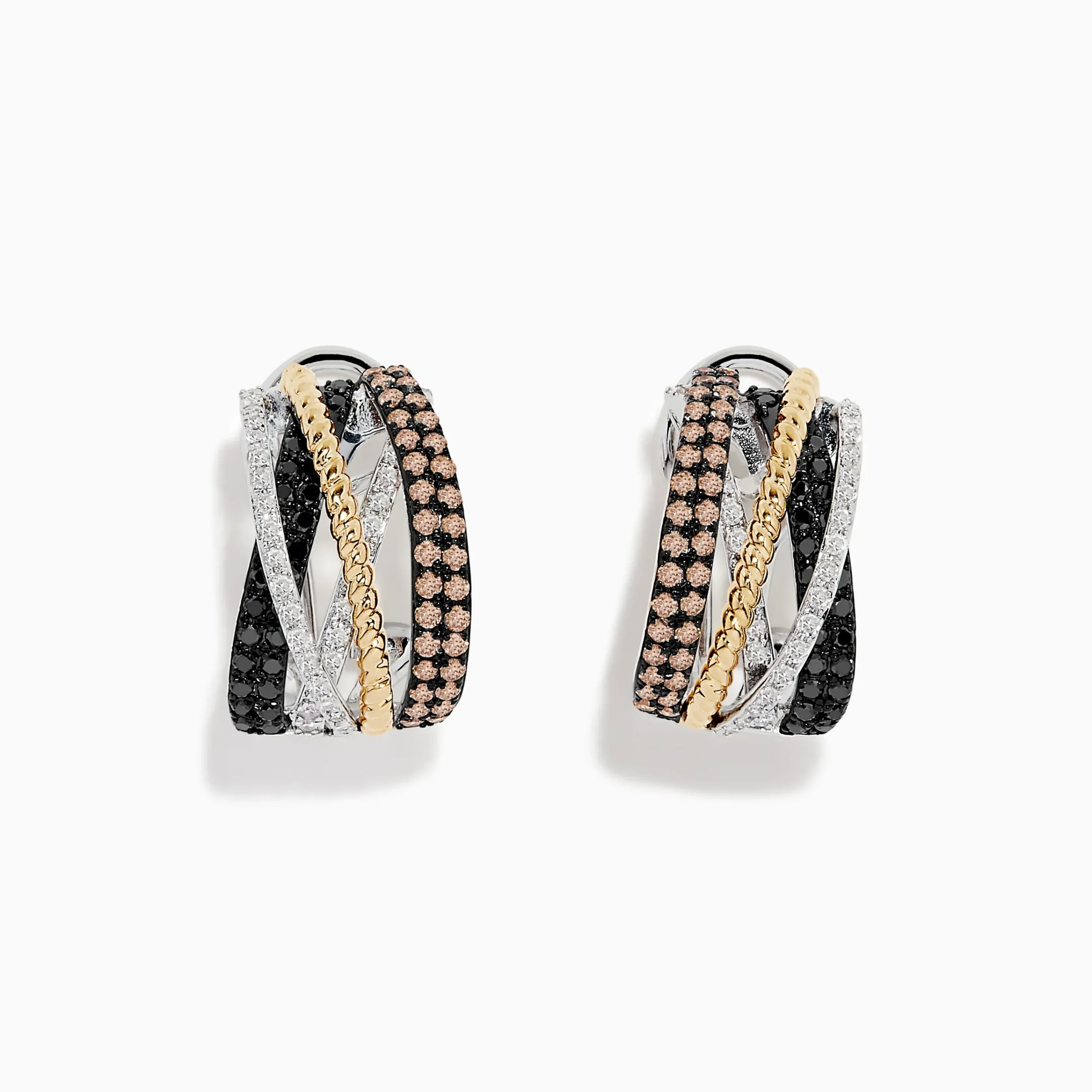 Earrings|BH Multi 14K Trio-Color Gold Black, Brown and White Diamond Earrings 0.97 TCW