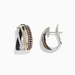 Earrings|BH Multi 14K Trio-Color Gold Black, Brown and White Diamond Earrings 0.97 TCW