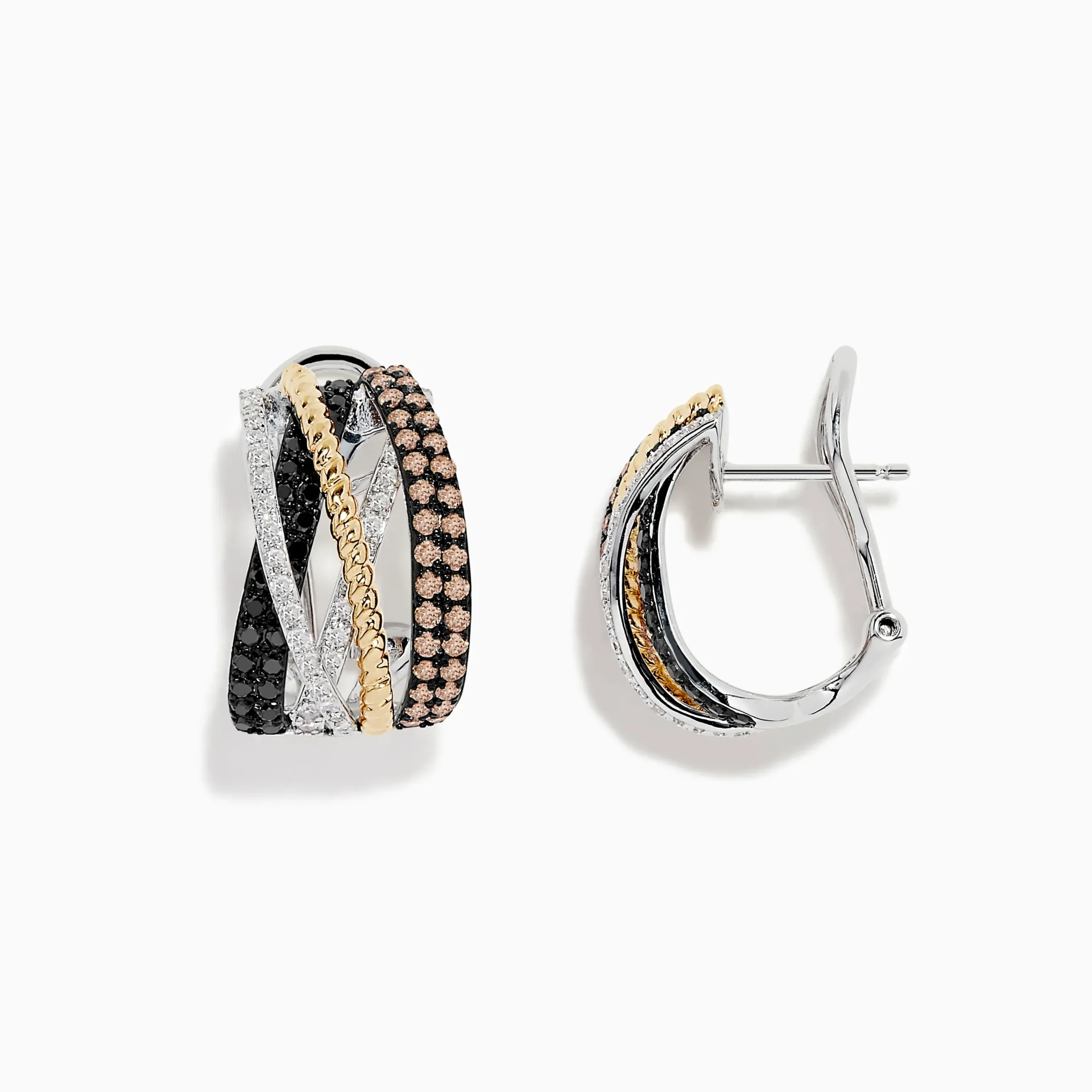 Earrings|BH Multi 14K Trio-Color Gold Black, Brown and White Diamond Earrings 0.97 TCW