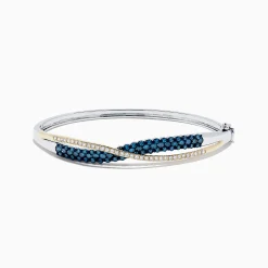 Bracelets|effyjewelry.com 14K Two Tone Gold Blue and White Diamond Crossover Bangle, 2.00 TCW