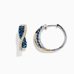 Earrings|effyjewelry.com 14K Two Tone Gold Blue and White Diamond Crossover Hoop Earrings, 1.00 TCW
