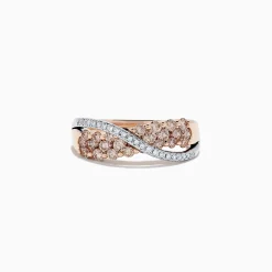 Rings|effyjewelry.com 14K Two Tone Gold Brown and White Diamond Crossover Ring, 1.00 TCW