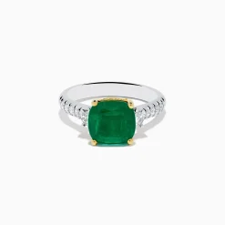 Rings|Effy Jewelry 18K Two Tone Gold Emerald and Diamond Ring