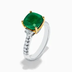 Rings|Effy Jewelry 18K Two Tone Gold Emerald and Diamond Ring