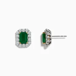 Earrings|Effy Jewelry 14K Two Tone Gold Emerald and Diamond Earrings