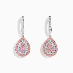Earrings|Effy Jewelry 14K Two Tone Gold Pink and White Diamond Earrings