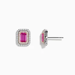 Earrings|Effy Jewelry 14K Two Tone Gold Pink Sapphire and Diamond Earrings