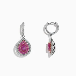 Earrings|BH Multi 14K Two Tone Gold Pink Sapphire and Diamond Drop Earrings, 2.73 TCW