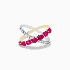 Rings|Effy Jewelry 14K Two Tone Gold Ruby and Diamond Criss Cross Ring