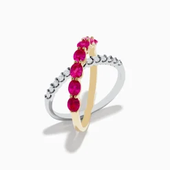 Rings|Effy Jewelry 14K Two Tone Gold Ruby and Diamond Criss Cross Ring