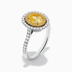 Rings|Effy Jewelry 18K Two Tone Gold White and GIA Certified Yellow Diamond Double Halo Ring