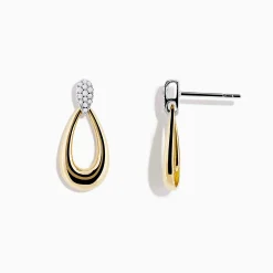Earrings|Effy Jewelry 14K Two-Tone Gold and Diamond Dewdrop Earrings