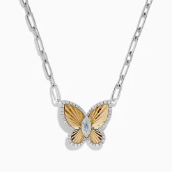 Necklaces & Pendants|Effy Jewelry 14K Two-Tone Gold Diamond Butterfly Necklace