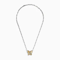 Necklaces & Pendants|Effy Jewelry 14K Two-Tone Gold Diamond Butterfly Necklace