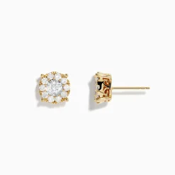 Earrings|Effy Jewelry 14K Two-Tone Gold Diamond Cluster Stud Earrings 0.96 TCW