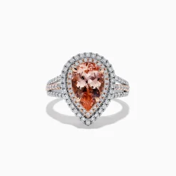 Rings|Effy Jewelry 14K Two-Tone Gold Pear Shaped Morganite and Diamond Cocktail Ring