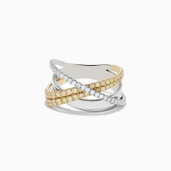 Rings|Effy Jewelry 14K Two-Tone Gold Yellow and White Diamond Crossover Ring