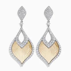 Earrings|Effy Jewelry 14K Two-Tone Textured Gold Diamond Statement Drop Earrings