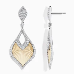 Earrings|Effy Jewelry 14K Two-Tone Textured Gold Diamond Statement Drop Earrings