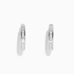 Earrings|BH Multi 14K White Gold 7/8" Diamond Hoop Earrings 0.49 TCW
