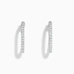 Earrings|Effy Jewelry 14K White Gold 3/4" Diamond Hoop Earrings