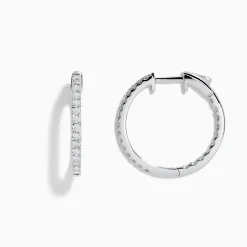 Earrings|Effy Jewelry 14K White Gold 3/4" Diamond Hoop Earrings