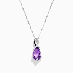 Necklaces & Pendants|Effy Jewelry 14K White Gold Amethyst and Diamond Pendant