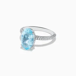 Rings|Effy Jewelry 14K White Gold Aquamarine and Diamond Double Hidden Halo Ring