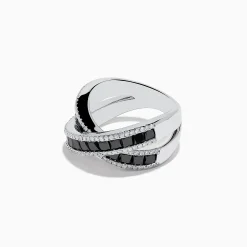 Rings|Effy Jewelry 14K White Gold Black and White Diamond Crossover Ring