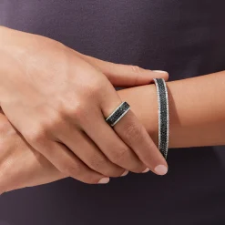 Bracelets|Effy Jewelry 14K White Gold Black and White Diamond Bangle, 4.47 TCW