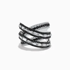 Rings|Effy Jewelry 14K White Gold Black and White Diamond Criss Cross Ring