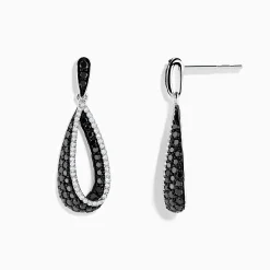 Earrings|Effy Jewelry 14K White Gold Black and White Diamond Earrings, 1.30 TCW