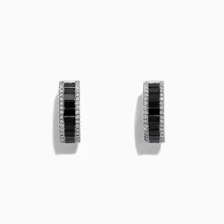Earrings|Effy Jewelry 14K White Gold Black and White Diamond Hoop Earrings, 1.57 TCW