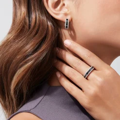 Earrings|Effy Jewelry 14K White Gold Black and White Diamond Hoop Earrings, 1.57 TCW