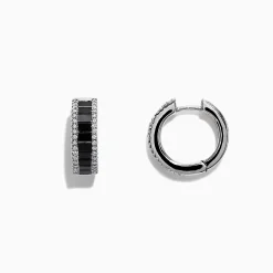 Earrings|Effy Jewelry 14K White Gold Black and White Diamond Hoop Earrings, 1.57 TCW