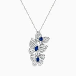 Necklaces & Pendants|Effy Jewelry 14K White Gold Blue Sapphire and Diamond Multi Butterfly Pendant