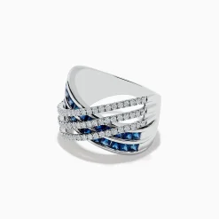 Rings|BH Multi 14K White Gold Blue Sapphire and Diamond Crossover Ring