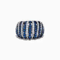 Rings|Effy Jewelry 14K White Gold Blue Sapphire and Diamond Striped Ring