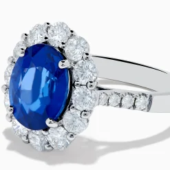 Rings|Effy Jewelry 18K White Gold Blue Sapphire and Diamond Halo Ring