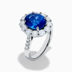 Rings|Effy Jewelry 18K White Gold Blue Sapphire and Diamond Halo Ring