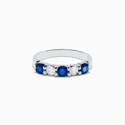 Rings|Effy Jewelry 14K White Gold Blue Sapphire and Diamond Ring, 1.14 TCW