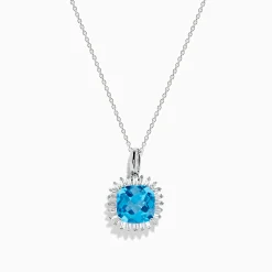 Necklaces & Pendants|Effy Jewelry 14K White Gold Blue Topaz and Diamond Pendant