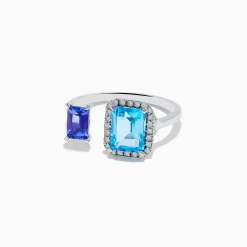 Rings|Effy Jewelry 14K White Gold Blue Topaz, Tanzanite, and Diamond Toi Et Moi Ring